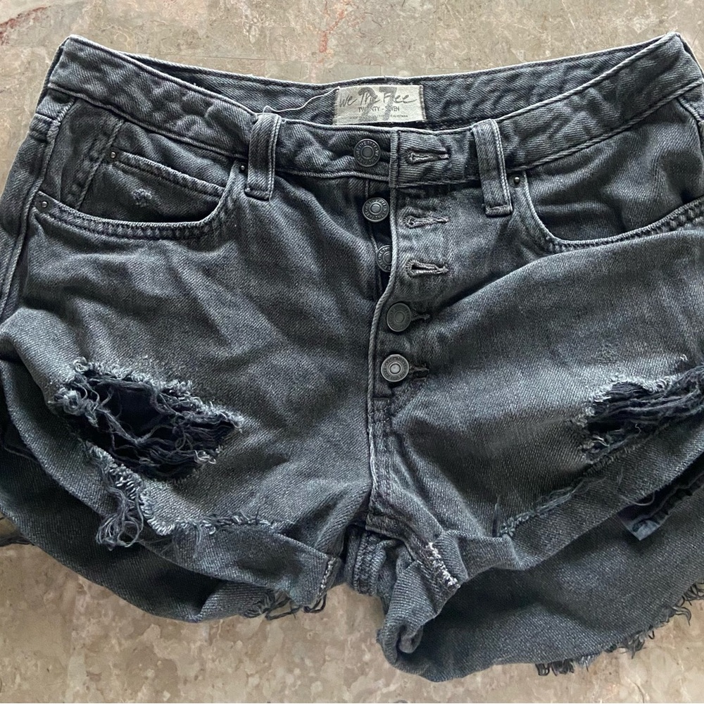 Free People Women's Distressed Black Denim Shorts